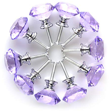 MAIKEHOME Purple Crystal Knobs, 10 X 30MM Acrylic Glass Diamond Cut Cabinet Door Drawer Knob Kitchen Dresser Wardrobe Pull Handle with Screws for Home Decorating