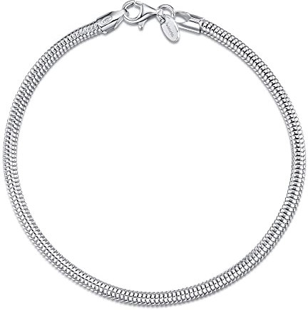 Amberta Women 925 Sterling Silver Snake Charm Bracelet: 19 cm - 7.5 inch