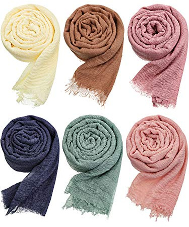 Geyoga 6 Pcs Women Scarf Shawl Hijab Scarves Stylish Colors