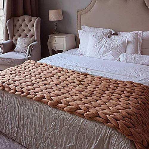 Blanket Strickdecke, Handgefertigtes Chunky Gestrickte Wolldecke, Grob Gestrickte Kuscheldecke, Überwurf Mode Sofa Decken Yoga Matte Teppich Große Weiche,Braun,50 * 50cm