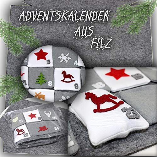 Kalender für Kinder zum Befüllen | Adventskalender mit 24 Zahlen Weihnachten Geschenk DIY Grau Beutel Wandkalender
