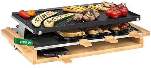 Klarstein Tournedo Raclette-Grill, 1200 Watt, Grillfläche: 39,5 x 25,5 cm, Stahlblech und Holz, abnehmbare Grillplatte aus Aluminiumguss, Antihaftbeschichtung, stufenloses Thermostat, Holz-Dekor