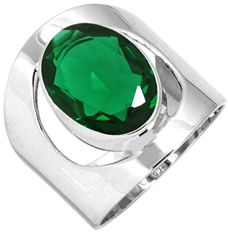 Jeweloporium 925 Sterling Silber Ringe für Damen Größe 69(22.0) Grün Smaragd simuliert Edelstein Solitär Silber Ringe Freundschaftstag Geschenk Kostüm Schmuck