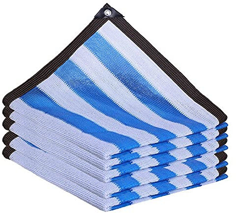 Hagelnetz Outdoor Verdickung Garten Schatten 75% Uv Blockieren,Sunblock Shade Cloth WeißE Und Blaue Streifen Schattiernetz,Benutzt FüR Courtyard Balcony WäRmeisolierung (4mx7m/13.1ftx23ft)