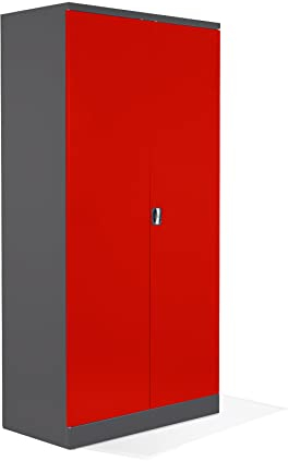 Schrank & Stuhl XXL Werkzeugschrank – Werkstattschrank/Stahlschrank mit 4 höhenverstellbaren, vollverzinkten Fachböden, 195x92x60, Anthrazit/Rot