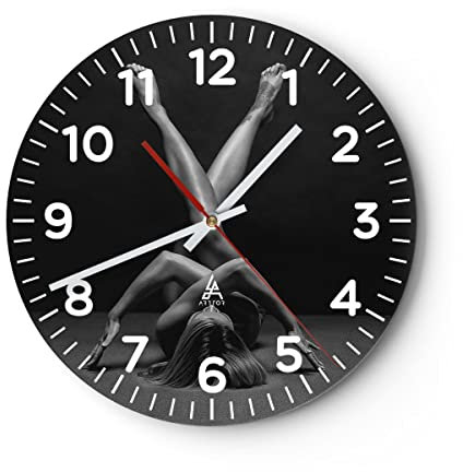 Modern Wanduhr Frau Gymnastik Yoga 40x40cm Rund Groß Wand Uhr Glas Analog Zimmeruhren Küche Büro Wohnzimmer Glasuhr Wall Clock Dekoration Design Wanddekoration Küchenuhr C4AR40x40-4957