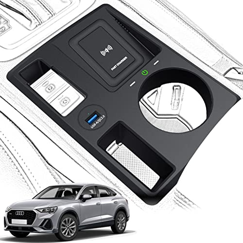 Singkin Kabelloses Ladegerät Auto für Audi Q3 2019-2022/Q3 Sportback 2020-2022/RS Q3 Sportback 2020-2022, 15W Qi Wireless Schnellladendes Handy-Ladegerät mit QC3.0-USB-Anschluss für iPhone Samsung