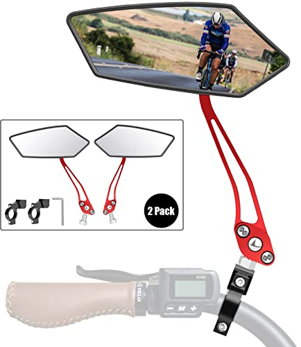 Diyife 2 Stück Fahrradspiegel, 360° Verstellbarer Fahrradrückspiegel 15,5CM HD Echtglas Spiegelfläche Schlagfestes für Fahrrad Ebike Roller Motorrad, Passend für 22–25 mm Lenker - Rot