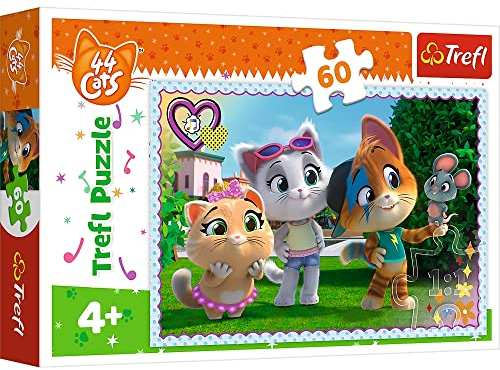 Tréfl - 44 Cats, Jeux entre amis - Puzzle 60 éléments - Puzzles colorés avec Personnages de contes de fées 44 chats, Divertissement créatif, Amusant pour les enfants à partir de 4 ans