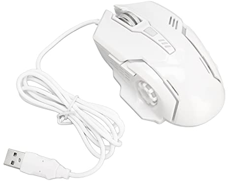 F7 Gaming Mouse Wired, Gaming Mice with RGB Backlit, 6 Mouse Buttons Design, Wide Bottom Plate, Adjustable 3600 DPI, USB Wired Gaming Mouse for Laptop, PC(White)