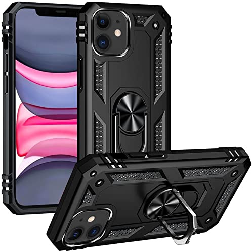 Verco Hybrid Armor Shiel Case für iPhone 11 Hülle, extrem robust mit Magnet Fingerring Halter Handyhülle für iPhone 11 Panzerhülle, Schwarz