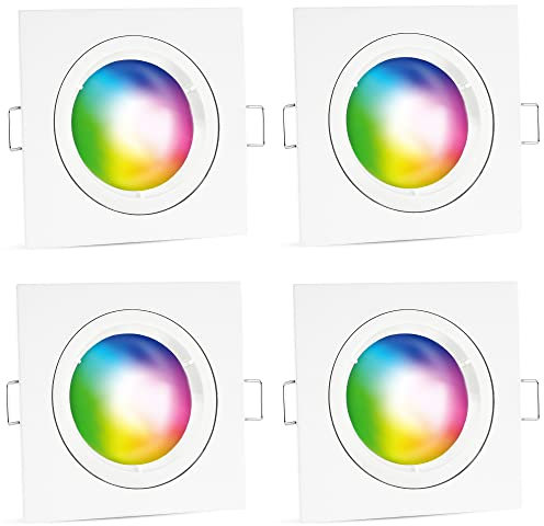 linovum Einbaustrahler 4er Set weiß mit LED Modul WLAN Birne tauschbar - kompatibel mit Alexa & Google - farbwechsel Deckenspot RGBWW