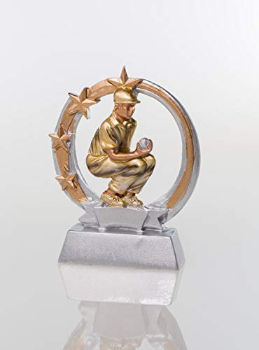 eberin · Bosseln Boccia Boule Petanque-Pokal, Resinfigur Pétanque, Silber mit Gold, mit Wunschtext, Größe 12,5 cm