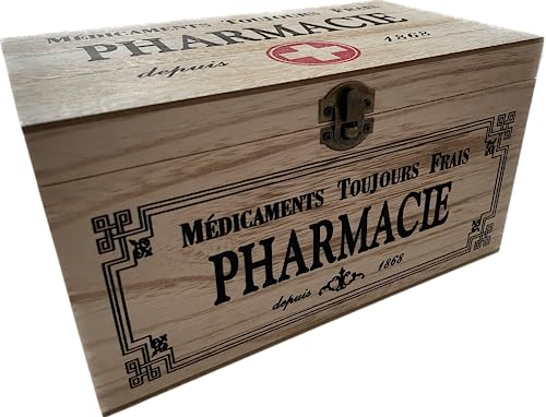 khevga Aufbewahrungsbox mit Deckel: Holz-Box Medikamente Deko (23x13x13 cm)