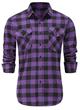 Camicia Da Uomo A Maniche Lunghe In Flanella A Quadri Viola,Camicia Da Lavoro Invernale Da Lavoro Camicia Casual In Flanella A Quadri Di Grandi Dimensioni Camicie In Cotone Spazzolato A Maniche Lung