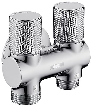 nomona Doppelventil mit zwei Ausgängen, Drei-Wege-Eckventil, G1/2 Eingang x G1/2 Ausgang x G3/4 Ausgang Außengewinde-Eckventil, Wandmontage 3-Wege-T-Adapter Wasserhahn-Adapter für Wasserhahn