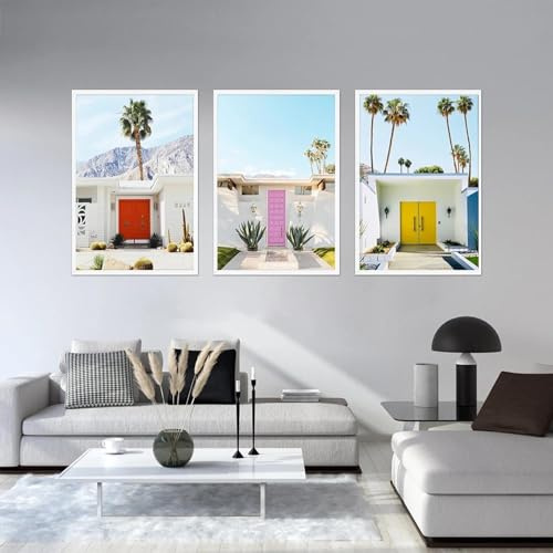 Yangld Tropischer Baum-Leinwanddruck, Saguaro-Hotel-Poster, Palm Springs-Landschaftsgemälde, Wandkunst, Bilder, Heimdekoration für Zimmer, 30 x 40 cm, 3 Stück, rahmenlos