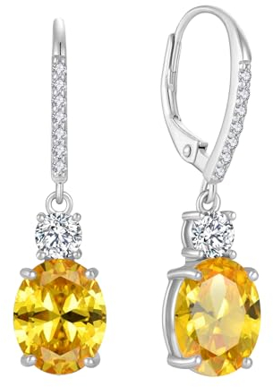 FJ Ohrringe Hängend Oval 925 Sterling Silber Citrin Ohrringe November Geburtsstein Schmuck Geschenke für Damen Frauen Mutter Freundin Mama