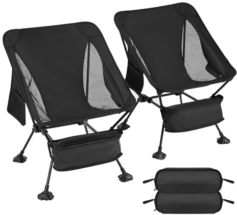 ATEPA 2er Set Campingstuhl Faltbar Ultraleicht, Klappstuhl Camping Tragbare Klappbar mit Tragetasche, Camping Stuhl Kleines Packmaß Schwarz, Campingstühle 150 kg Belastbar für Wandern Angeln Strand