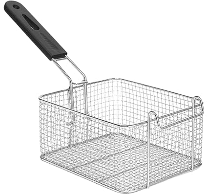 TTETTZ Cesta para freidora, Cesta para Servir con asa de Acero Inoxidable para Barbacoa en casa, 19.7 cm x 17 cm x 10 cm