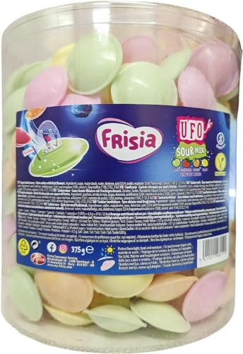Frisia Flying Saucers Sweets Bulk - 375g Citric Wafers with Fruit Flavours Fizzy Sweets Tub. Gluten Free Kids Sweets for Birthday, Party Bag Fillers.