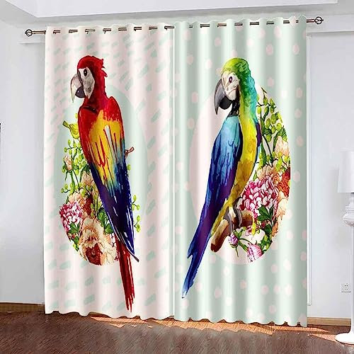 Blickdicht Blackout Vorhang Mit Ösen Schalldämmend Gardinen Polyester 3D Bedruckt Blauer Papagei Für Wohnzimmer Schlafzimmer Kinder Oder Babyzimmer
