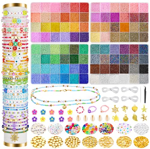 CGBOOM Freundschaft Armband Kit, 57600 Pcs 96 Farben Perlen,2 mm Perlen für Armbänder, Schmuck, Glas DIY Armband Schmuck machen Kit für das perfekte Geschenk für ein kleines Mädchen
