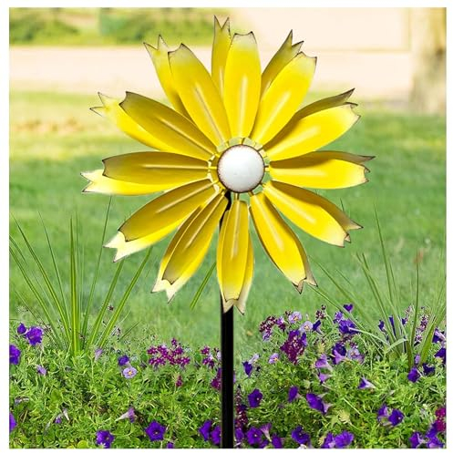 Windrad Garten Metall 149cm Groß Windrad Garten Metall Gross XXL Edelstahl Kugellager Windspiele FüR DraußEn Stehend Wetterfestes Gartendeko,Yellow