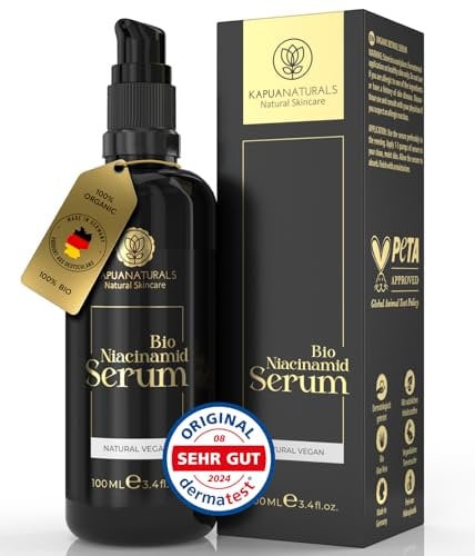 BIO Niacinamide Serum hochdosiert 100ml • 10% Niacinamide + 1% Zink • Verkleinert Poren ✓ verringert Flecken ✓ ebenes Hautbild ✓ gegen Pickel, Entzündungen & Rötungen ✓ Naturkosmetik Made in Germany