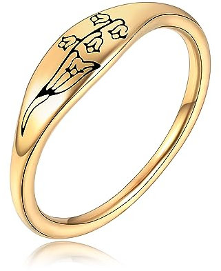 Joliernelle Gold Geburtsblume Mai Ring Personalisiertes Geschenk für Damen Siegelring Größe 54