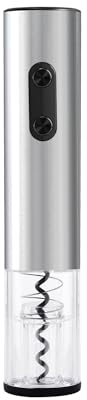 ELMWAY Battery Electric Wine Opener – Electric Corkscrew with Foil Cutter, LED Lights, Transparent Window & Fast Cork -Silver Removal, Stainless Steel (Requires 4 AA, Not Included) – Silver