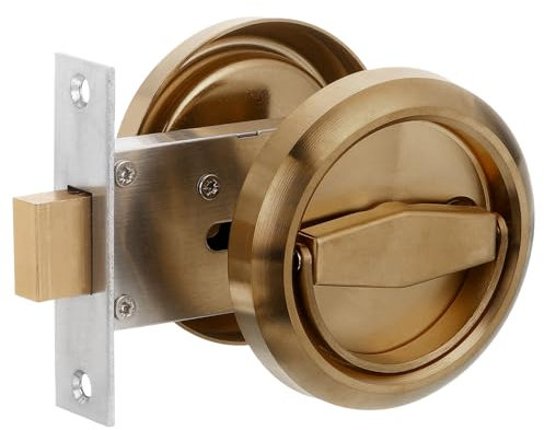PATIKIL Round Recessed Door Lock, Stainless Steel 304 Hidden Recessed Cup Door Handle Furniture Pulls Latch Knob for Privacy Pocket Door Lockers, Brass
