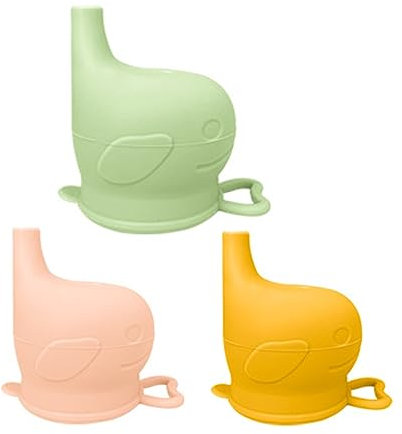 Baby Silicone Sippy Lids - Spill Proof, Reusable, Multicoloured Pack of 3 (Green, Yellow, Pink)