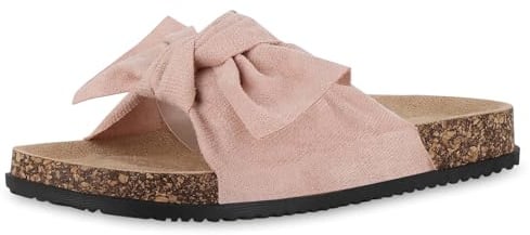VAN HILL Damen Sandalen Pantoletten Schleifen Korkoptik