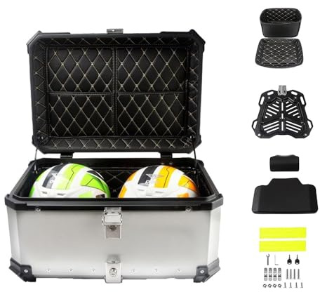 Motorradkoffer Helmkoffer Motorrad Top Case Universal 28L 36L 45L 55L 65L 80L 100L Koffer Für Roller, Wasserdicht Rollerkoffer Motorrad-Heckkasten Mit Rückenlehne(Silver,28L)