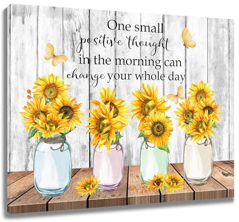 LB Wandbilder Sonnenblume Poster Inspirierend mit Butterfly Wanddruck Bauernhof Gelbe Blume Leinwand Bilder für Wohnzimmer Schlafzimmer Badezimmer Wand Deko,60x40cm Ungerahmt