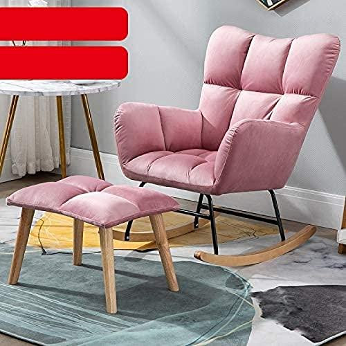 GXXINGIN Moderner Schaukelstuhl mit Hocker, gepolsterter Liegestuhl mit Beinen aus Massivholz, Schlafzimmer, Wohnzimmer, Relax-Einzelsofa, Pink, Pink, Super