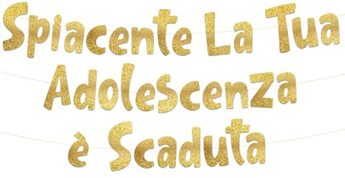 18° Compleanno Striscione La Tua Adolescenza È Scaduta Oro Glitterato – Decorazioni Compleanno Divertenti, Gadget & Regali per Lei e Lui