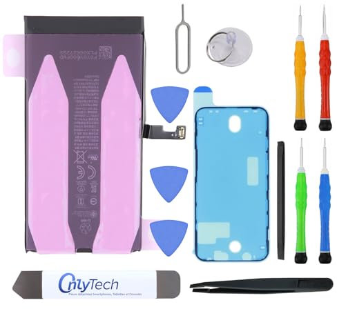 OnlyTech - Batterie Premium de Remplacement pour iPhone 15-3349mAh, qualité identique - Kit 12 Outils Professionnels et adhésif écran Inclus
