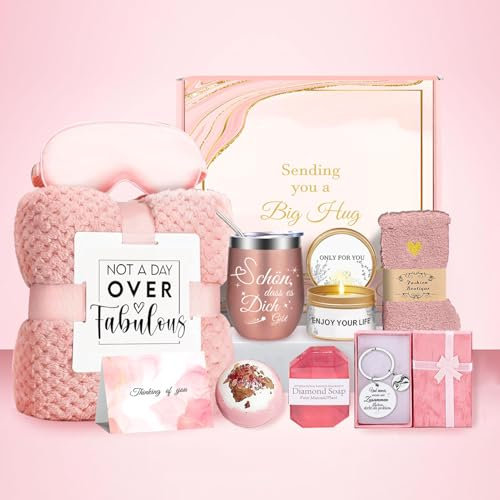 Geschenke für Frauen, Geburtstagsgeschenk Geschenkset für Frauen mit 12OZ Edelstahl Weinbecher und Kuscheldecke, Weihnachten Inspirierende Geschenke für Beste Freundin, Mama, Schwester, Ehefrau