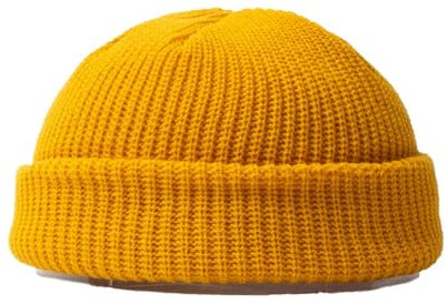 BrightGlow Wintermütze für Herren und Damen Trawler Beanie Watch Hat Roll-up Edge Skullcap Kurze Fischermütze mit Strickbündchen Beanie-Mütze Warm Skimütze Acryl-Strickmütze Gelb Erwachsene