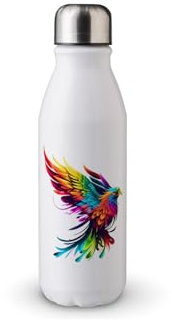 MAXIKIWI - Einwandige Wasserflasche mit Schraubverschluss, nicht isoliert, leichtes Aluminium, BPA-frei, auslaufsicher, Rainbow Phoenix, 500 ml