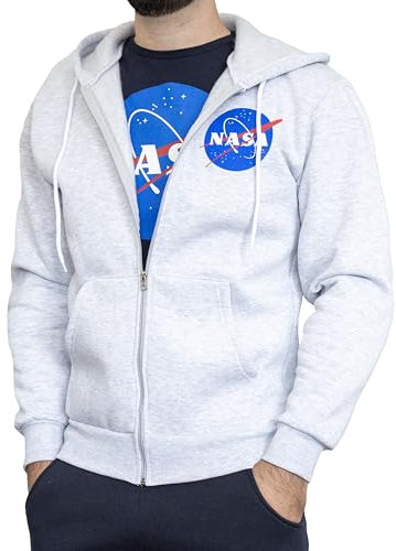NASA - Sweatshirt aus Baumwollplüsch mit Reißverschluss und Kapuze, mit Taschen, Sweatshirt für Herren aus Warmer Baumwolle, Sport, Zuhause, Fitnessstudio, Joggen, Freizeit, grau, XL