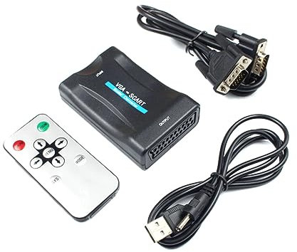 Uonlytech Vga to Scart Video Converter Adapter Lightweight Portable Vga Signal to Scart Signal Adapter for Tv and Gaming No Driver Needed Supports Ntsc Pal Systems