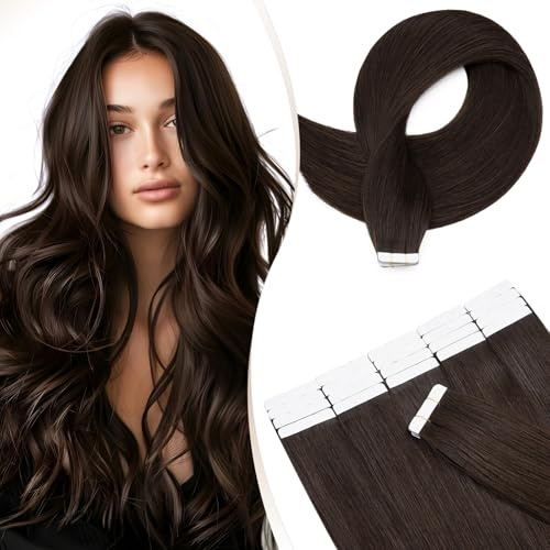 Elailite Tape Extensions Echthaar 20 PCS 60cm Dunkelbraun Invisible Tape in Extensions Remy Glattes Haar Klebeband Haarverlängerung Echthaar Seidig Skin Weft (30g #2)
