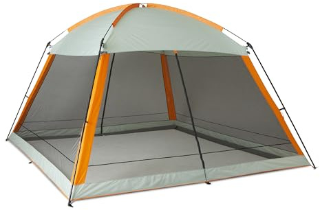 Amazon Basics Baldachin-Zelt mit Netzgitter, UPF 50+ Sonnenschutz, Campingzelt für Gartenpartys, Strand und Terrasse, 381,2cm x 381cm x 262cm, Grau und Orange