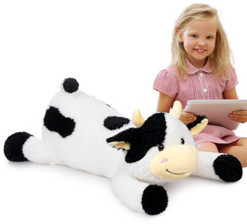 BEJOY Kuh-Plüschtier, Plüschkissen Fluffy Stuffies Kuh Kuscheltier, Plüsch Kuh Niedliches Kuh Spielzeug für Kinder, 90 cm Schwarz