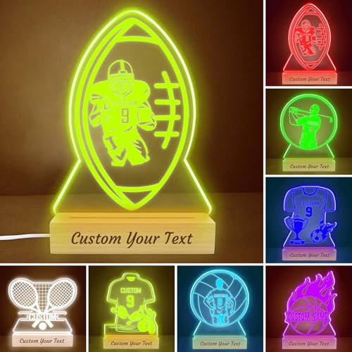 Xihedfd Lampada personalizzata con il nome e il numero del football americano lampada da football con 7 colori dimmerabile decorazione per la camera da letto regali di compleanno di Natale