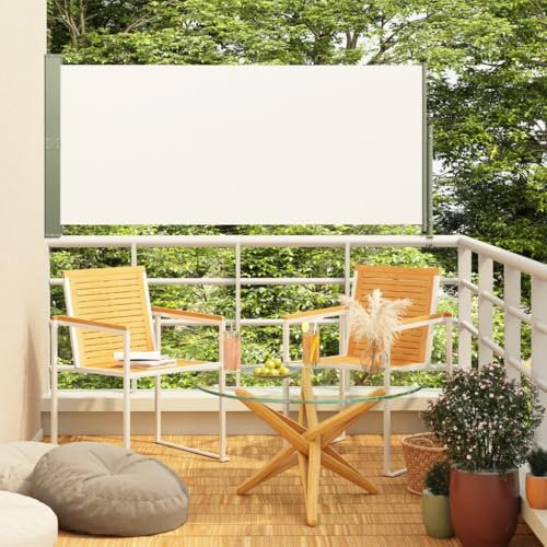 Myheimly Seitenmarkise Ausziehbar Sonnenschutz Sichtschutz Windschutz Seitenrollo Markise Seitenwandmarkise Balkon Garten Terrasse Creme,140 x 300 cm