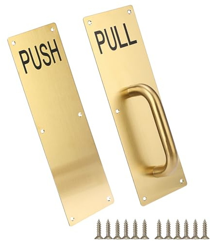 Sumnacon 1 Set 12 Stainless Steel Door Handle Pull & Push Plate - Heavy Duty Gold Gate Handle Bar for Home/Office/Warehouse/Public, Suitable of Wooden/Composite Door with Screws, Brushed, Gold